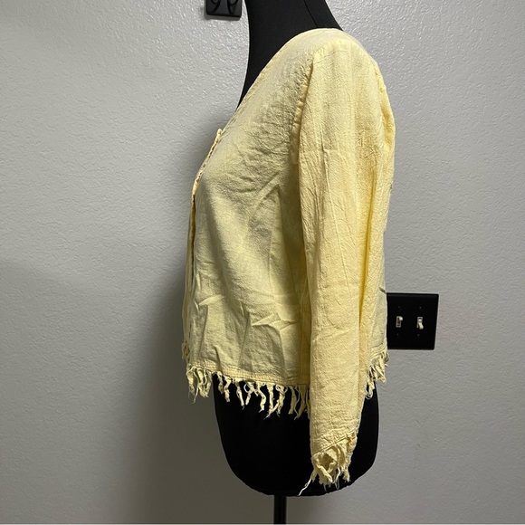 Aries & Taurus Women Fringe Trim Long Sleeve 100% Cotton Sun Yellow Top Small - Picture 6 of 9
